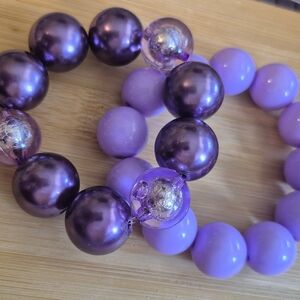 Purple Beaded Bracelet Set Of Chunky Acrylic Beads